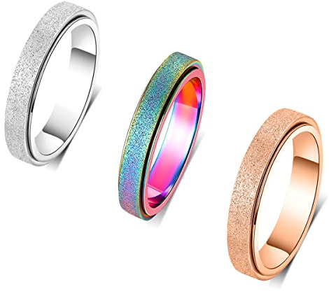 Titan-Edelstahl-Angst-Ring für Damen und Herren, Fidget-Spinner-Ring, Größe 6–12, Breite 6 mm, 5 Farben: Rotgold, Regenbogen, Silber, Schwarz-Blau, 10, Metall, Kein Edelstein