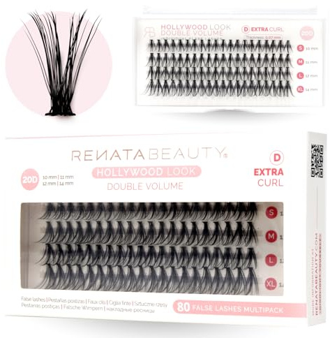 Renata Beauty 20D DOBLE Volumen Extensión de Pestañas Postizas Individuales [D Curl] – Multipack de 80 Abanicos de 10-14mm – Pestañas Individuales Volumen Ruso para Aplicar en Casa