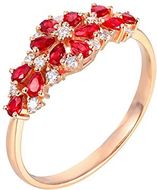 Epinki Echt Gold Partnerringe Rosegold 18 Karat 750 Frauen, Rubin Freundschaftsringe Rot 1.85ct Blumen Hochzeitsring Au750 Rotgold mit Diamant, Gr.49 (15.6)