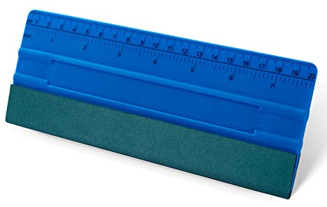 FOSHIO 8 Inch Felt Squeegee for Vinyl wtih Ruler 20CM 4 Round Corners Universal Card, Window Tint Film Installing Hard Blue PP Car Vinyl Wrap Scraper Tool