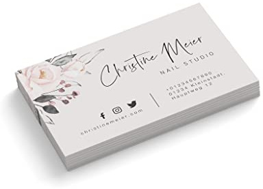 Visitenkarten personalisiert | Nail Studio | 1-seitig | Querformat | Menge + Papier zur Auswahl | selbst gestalten | hochwertiger Druck | 350 g Qualitätsdruck | Nagelstudio | Blumen (100 Stück)