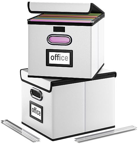 Huolewa Tragbare Leder-Aktenordnerboxen mit Deckel, zusammenklappbare Aktenordner, Organizer-Boxen, dekorativer kleiner Aktenschrank für Zuhause/Büro, einfache Aufbewahrung von Dokumenten/Hängemappen
