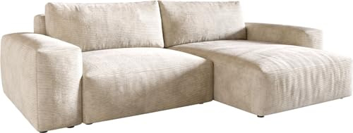 DeLife Canapé d'angle Lanzo XL Cord Beige 270x180 cm Recamière Variable