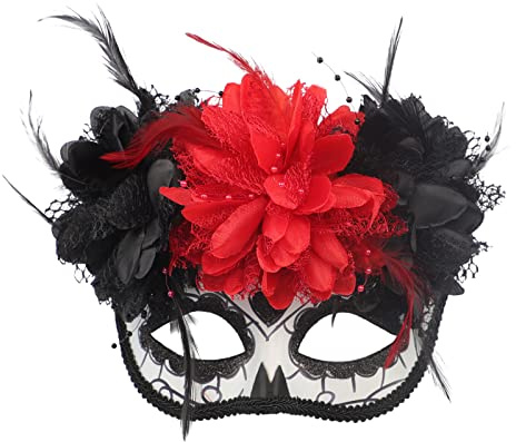 NICEYEA Masque de mort mexicain avec fleur La Catrina Demi-masque d'Halloween Masque de mort Mexicain Mascarade Masque Costume Halloween Accessoire