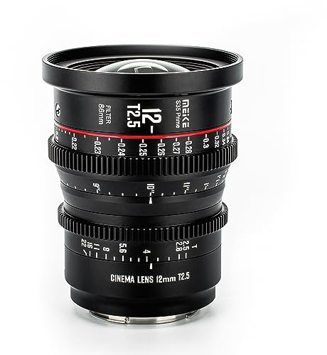 Meike 12mm T2.5 S35 Manual Focus Weitwinkel Prime Cinema Objektiv für Canon EF Mount und Cine Camcorder EOS C100 Mark II, EOS C200, EOS 300 Mark II, EOS C300 Mark III, Zcam E2-S6 6K