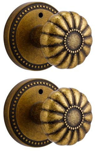 SORWDUERM Antique Brass Door Knobs Interior Privacy Door Knob with Lock for Bedroom and Bathroom,Zinc Alloy 2 Pack