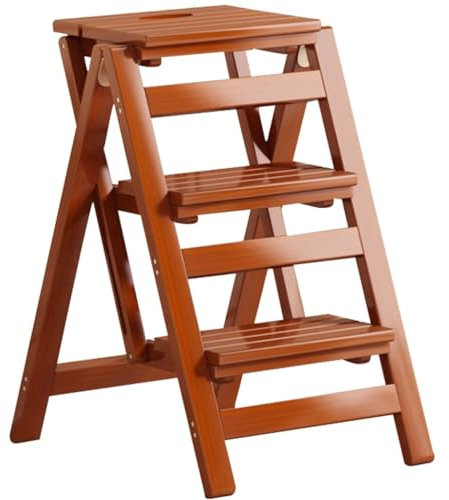 Scaletta e Sedia Sgabello Scala Richiudibile Scale Pieghevoli per Biblioteca, Sgabello Portatile Multistrato, Poltrona Lounge Compatta da Ufficio, Sedie da Pranzo/fioriere (Color : Walnut Color, S :