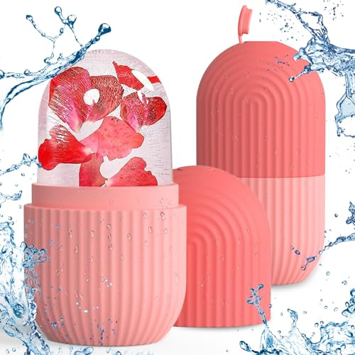Ice Roller, 2 Pcs Rouleau a Glace Visage, Silicone Ice Roller Facial Massager Réutilisable, Massage de Glace pour les Yeux, Réduit les Poches, pour le Visage, le Yeux (Rose)