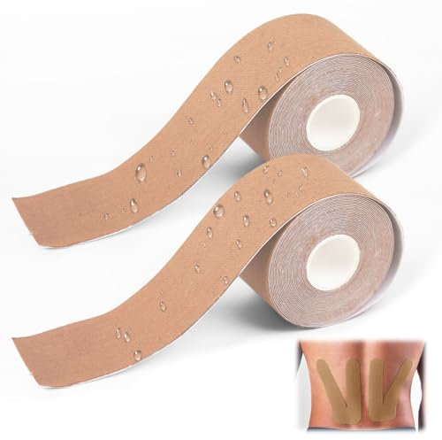 2 Pezzi Kinesiology Tape, 5m X 5cm Nastro Kinesiologico, Sport Tape Delicato Sulla Pelle, Cerotto Kinesiologico Impermeabile, Cerotti Muscolari per Fisioterapia per Spalla, Schiena, Ginocchio, Gomito