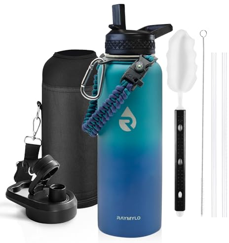 RAYMYLO 1.2L Insulated Water Bottle, Triple Wall Vacuum Stainless Steel | Leak Proof Metal Water Flask Jug with Straw & Spout Lids for Sports and Travel, BPA-Free,Cold for 36 Hrs, Hot for 18 Hrs