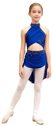 Miaeowve Kids Girls Lyrical Dance Dress Ballet Gymnastics Performance Costume Sleeveless Figure Skating Dress Blue 9-10 Years