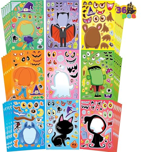 JOYIN 36 Stück Halloween-Aufkleber „Make a Face“ für Kinder, Halloween-Charaktere, Ganzkörper-Aufkleber zum Selbermachen mit 9 Designs, Partygeschenke, Bastelarbeiten für den Unterricht, Partyzubehör