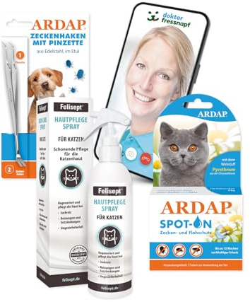 ARDAP Floh- und Zeckenschutz Paket inkl. Dr. Fressnapf Online-Tierarzt Beratung für Katzen (M) - Zeckenmittel für Katzen, Flohmittel Katzen, Zeckenschutz Katze