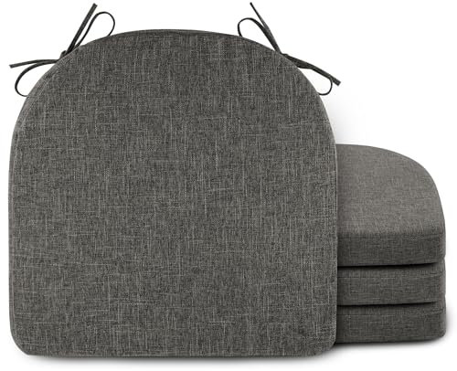 FlyGulls 4 Pack Seat Cushion Linen Chair Cushions for Dining Chairs with Ties Kitchen Chair Cushions Non Slip U Shape Chair Pads Light Gray (45 * 45 * 5cm/17 * 17 * 2inch)