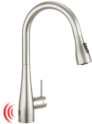 CREA Rubinetto per lavello con Sensore a Infrarossi Senza Contatto Miscelatore Monocomando per Lavello da Cucina ad Alta Pressione con 3 Funzioni Doccetta, in Acciaio Inossidabile