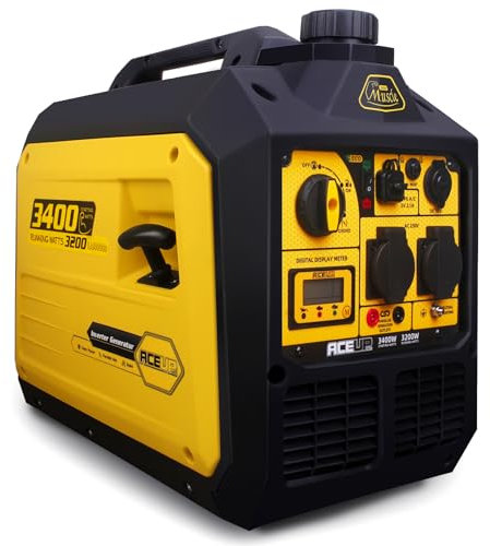 Aceup Energy 3400 Watt Portable Inverter Generator, Petrol Powered Pure Sine Wave Generator Silent for Home, Camping, RV, EURO-V, CE