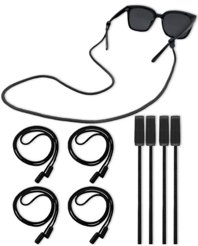 KGDUYC 6 Stück Brillenband- Universal-Brillenbandhalter Silikon Brillenkette Sonnenbrillenhalter Brillenschnur Band für Sportbrillenband Sonnenbrillen Kette Brillenschnur mit Karabiner(Schwarz)