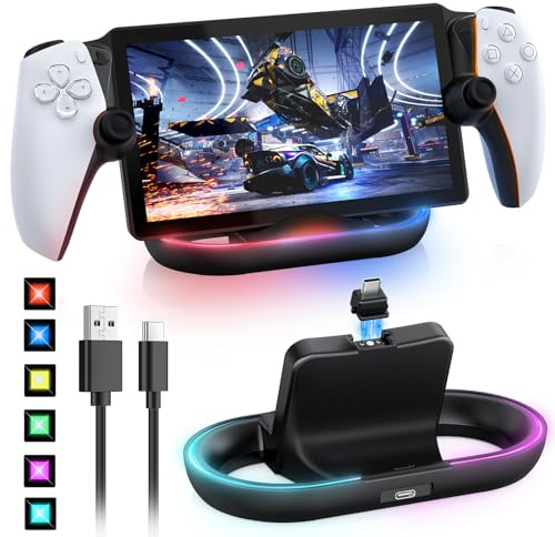 Magnetische Ladestation für PS Portal Remote Player, FASTSNAIL PSP Zubehör kompatibel mit PlayStation Portal Remote Player, LED Ständer für PS5 Portable(Schwarz)