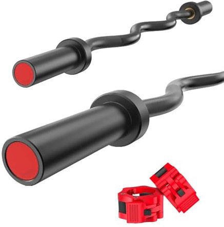 Jrcfnss 47inch Olympic Langhantel EZ Curl Bars, Ø 50mm Langhantel Gewichtheben Chrom Schwarz Langhantelstangen für Gewichtheben Bodybuilding,Muskelaufbau Workouts