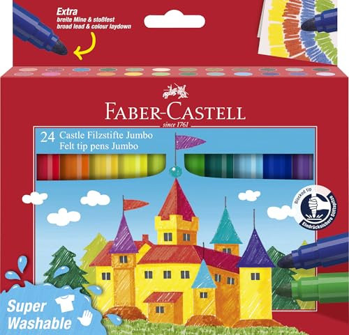 Faber-Castell 154324 - Filzstifte Set Jumbo, 24 Fasermaler super washable, Malset für Kinder