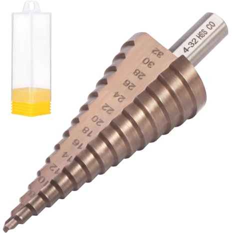 Gueenky Stufenbohrer 4-32 mm, Kegelbohrer HSS-Kobalt Blechbohrer Konusbohrer Metall Schälbohrer, 15 Stufen Stufenkonusbohrer Kegelbohrer für Bohren in Edelstahl Metall Kunststoff
