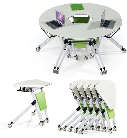 Moderner runder Konferenztisch für Büro, Kombination mit leisen Rädern, mobiler Klappdeckel, aus Holz, für Bürotraining (Grün, 160 cm)