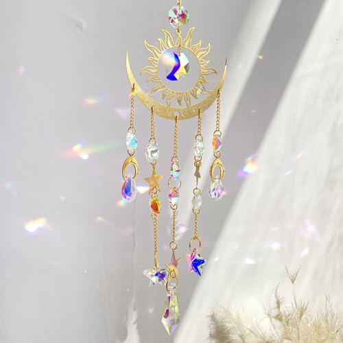 GOZINA Cristal para atrapar el Sol, Campanas de Viento, atrapasueños de Arco Iris, Cristales de Luna de Fuego, decoración de Ventana, Adecuado para Familia y Exteriores