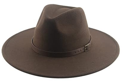 OLSKFUH Hüte Für Frauen, Herrenhut, Winterfilzhut, Große Krempe, 9,5 cm Gürtelband, Lässige, Solide Panamakappe,Coffee-56-58cm