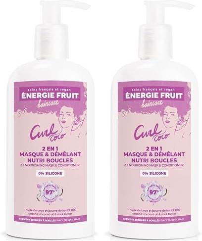 ENERGIE FRUIT | Masque + Après Shampoing | Coco & Beurre de Karité BIO | Cheveux Bouclés Frisés | Vegan | 300ml (Lot de 2)