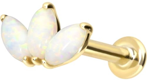 PIERCINGLINE Piercing Stecker 14 Gold Labret mit Innengewinde LOTUSBLÜTE + SYNTHETISCHE OPALE 585er Gold - Roségoldfarben, Goldfarben, Silberfarben