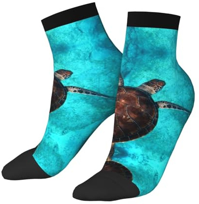 EZDLOWVBA Schwimmsocken mit Schildkrötenmuster, 3D-Druck, kurze Socken, stilvoll, bequem, für Erwachsene, Damen, Herren, Workout, Alltag und alle Jahreszeiten