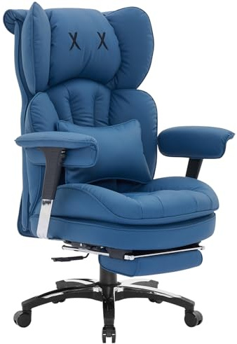 Efomao Bürostuhl, Ergonomischer Gaming Stuhl mit Kopfstütze-Design (X X), Gamer Sessel PU-Leder bis 200kg mit Fußstütze & Lendenkissen, Höhenverstellbarer Schreibtischstuhl