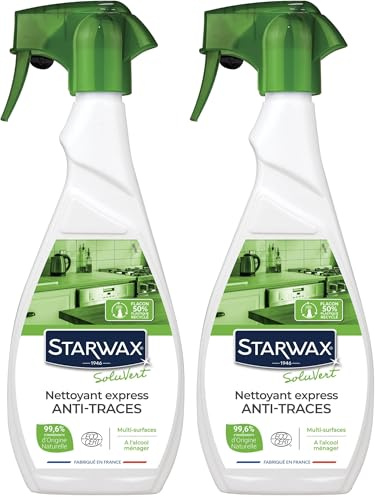 STARWAX SOLUVERT Nettoyant Multi-Usages à l'Alcool Ménager - 500ml - Idéal pour Nettoyer au Quotidien Toutes les Surfaces de la Maison - Ecocert (Lot de 2)