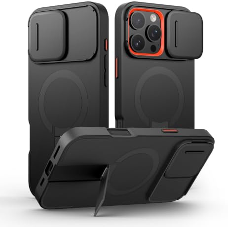 SURITCH Magnetic Case Compatible with iPhone 16 pro max, Shockproof Protective Cover with Slide Camera Cover and Adjustable Kickstand(Black)