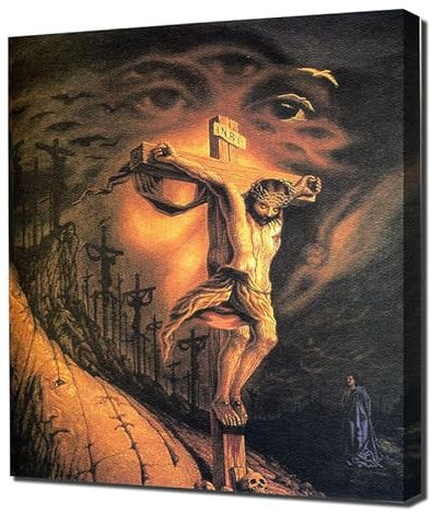 octavio ocampo Christus am Kreuz - Leinwandbild - Leinwanddruck auf Holzrahmen - Perfektes Bild für Wanddekoration