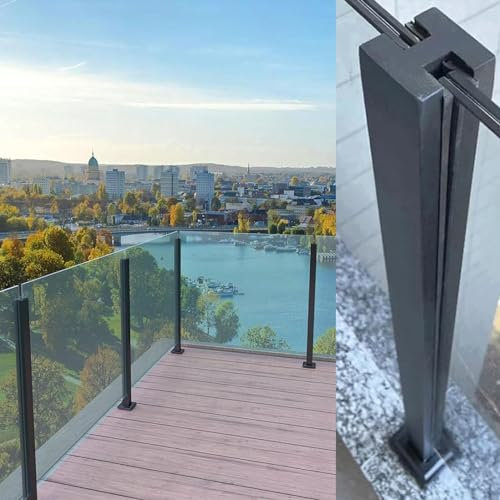 barandilla de cristal, Sistema de barandilla de acero inoxidable 304 for terrazas de vidrio, poste de balaustrada de vidrio for cercas de piscinas, balcones y escaleras.(Black mid Post,105cm(41 3/8))