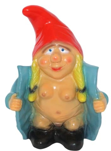 JS Garten Deko Gartenzwerg nackte Zwergenfrau 30 cm im blauen Mantel lustige Zwergin aus Kunststoff