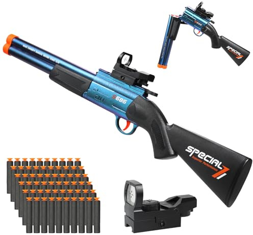 Bugrtey Toy Gun Double Barrel Shotgun Toy, Gun Toys with 60 Soft Bullet Darts, Toy Foam Blaster Foam Dart Blaster with Scope Christmas Halloween Birthday Gifts