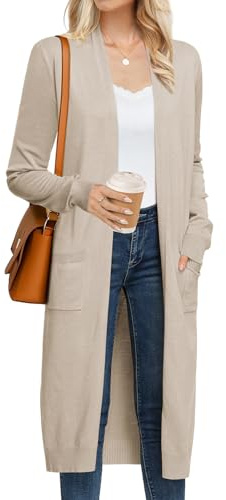 GRACE KARIN Cardigan lungo alla moda da donna 2025 maglione leggero aperto davanti a maniche lunghe maxi spolverino cappotti con tasche