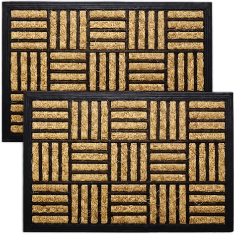 Flatro Coir Outdoor Door Mat | (Pack of 2) 60 x 40 cm Coconut Coir Scrapper Mat | Entrance Doormat with Non-Slip Rubber Backing for Trapping Dirt, Mud, & Moisture | Front Door Mat Outside