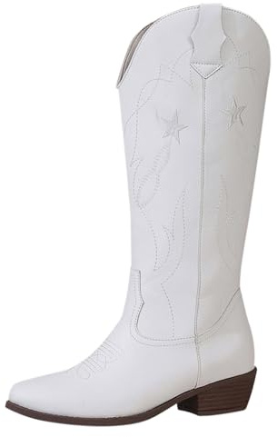 HOOUDO Stivali Alti,Comodi Stivaletti Equitazione Pelle Stivali Donna Texani in Offerta Punk Scarpe Stivaletti Texani Invernali Largo Polpaccio Stivaletto