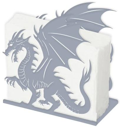 SUPERDANT Dragon Napkin Holder for Tables Grey Metal Sserviette Holder Tabletop Cloth Tissue Paper Stand Freestanding Napkin Dispenser with Gasket for Kitchen Coffee Shop Dining Room 15x15CM