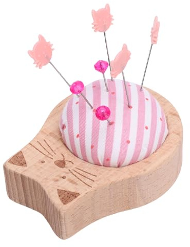 SIXRUN Nadelkissen-Nähset mit Niedlichen Katzen-Juwelenkopfnadeln, Holzsockel Zum Quilten, Basteln, Patchwork-Dekor, 80 Stück Positionsnadeln Zum Nähen und Basteln, für Tägliches Nähen und