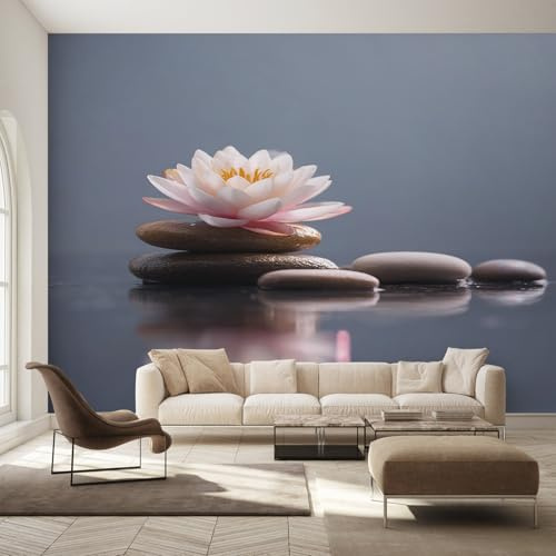 Generisch Vlies Fototapete Zen-Stein 200x140 cm, Tapete Grau Tapeten Vliestapete Wohnzimmer Lotus Spa Meditation Schlafzimmer Wandtapete Ornamente Mustertapete W9