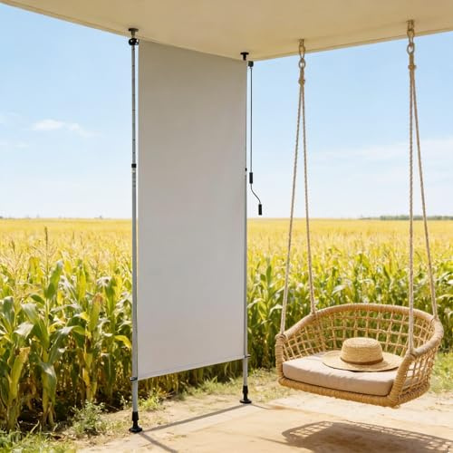 UISEBRT Klemmmarkise Senkrechtmarkise mit Handkurbel ohne Bohren,100x310 cm Vertikalmarkise Ausziehbar & Blickdicht & Wasserfest,Sonnenrollo Sichtschutz Sonnenschutz Windschutz,Hellgrau