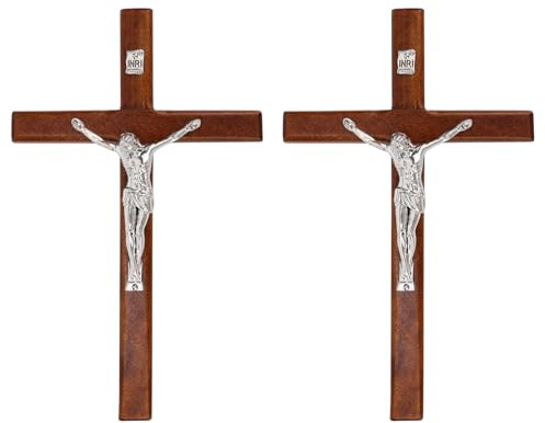 Goktvai 2pcs Christian Wooden Wall Cross, Catholic Wood Wall Crucifix with Back Hanging Position for Homes Offices Living Rooms Bedrooms Desktop & Doorways Decorations Decor