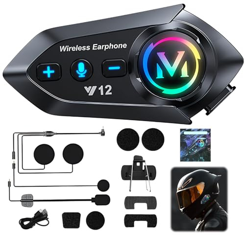 Écouteurs Casque Moto Bluetooth 5.4 Kit Main Libre Moto Haut-Parleurs HiFi | 100H d'autonomie, Batterie 500mAh, DSP antibruit, Double connexion, Réponse automatique, Charge USB-C
