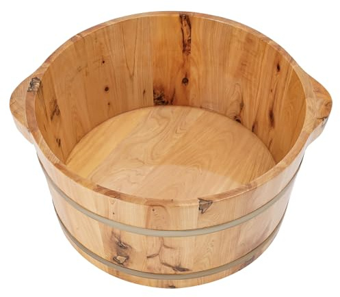 Baignoire de pieds en bois de 36,5 cm avec poignées avec isolation thermique et pneus en fer stables, bain de pieds classique pour la maison, sauna