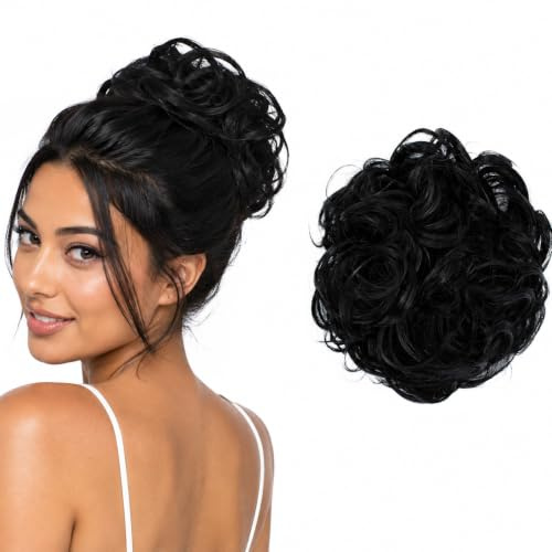 CAISHA Haarteil Haargummi Dutt Gewellt Messy DM15cm Schwarz G1A