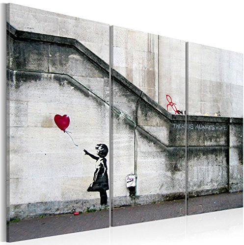 B&D XXL Acrylglasbild Banksy 60x40 cm 3 Teilig Wandbild auf Acryl Glasbilder Kunstdruck Moderne Acrylglas Platte Wanddekoration Geschenke Heimdekoration Glasbild Street Art Girl with Ballon Grafitti